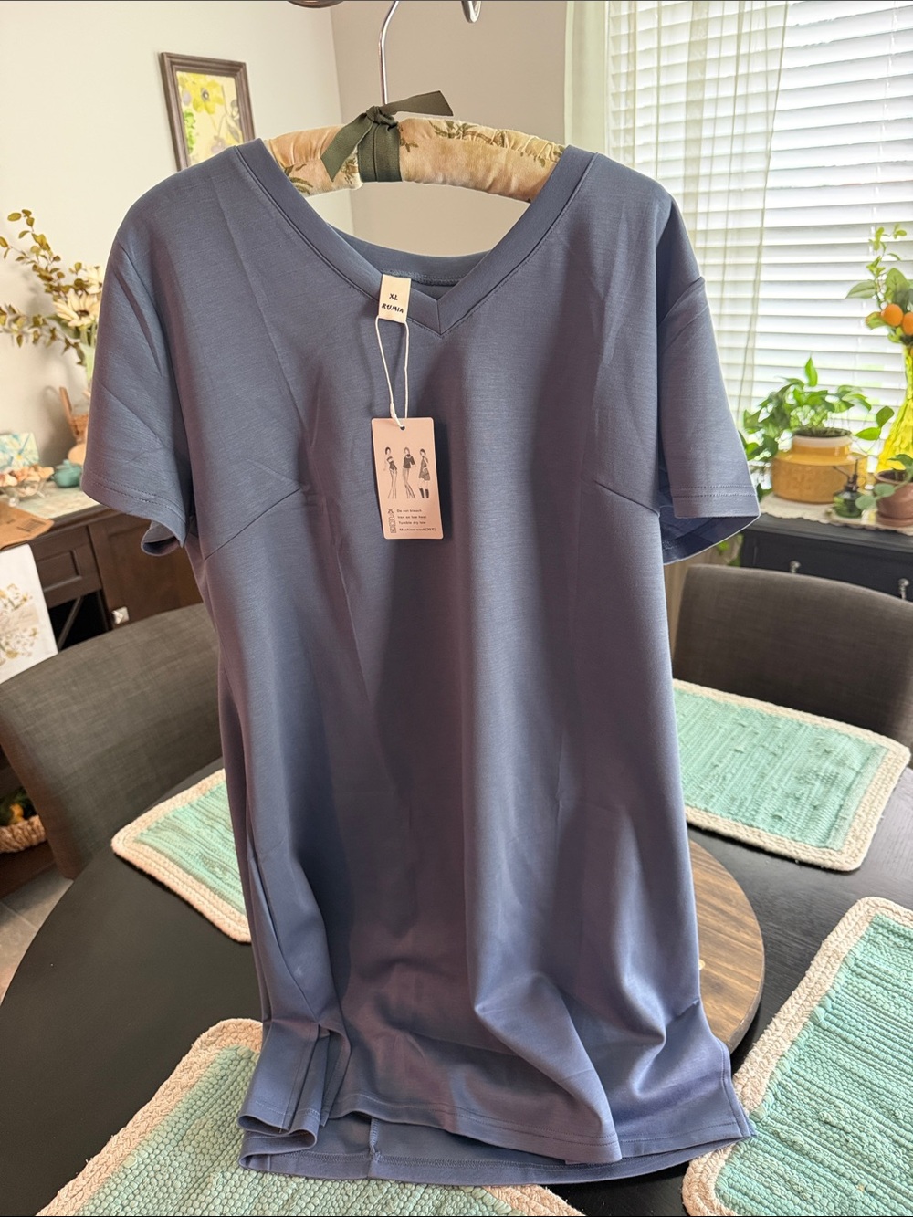 Women's V-Neck Short Sleeve Casual Dress- Light Blue